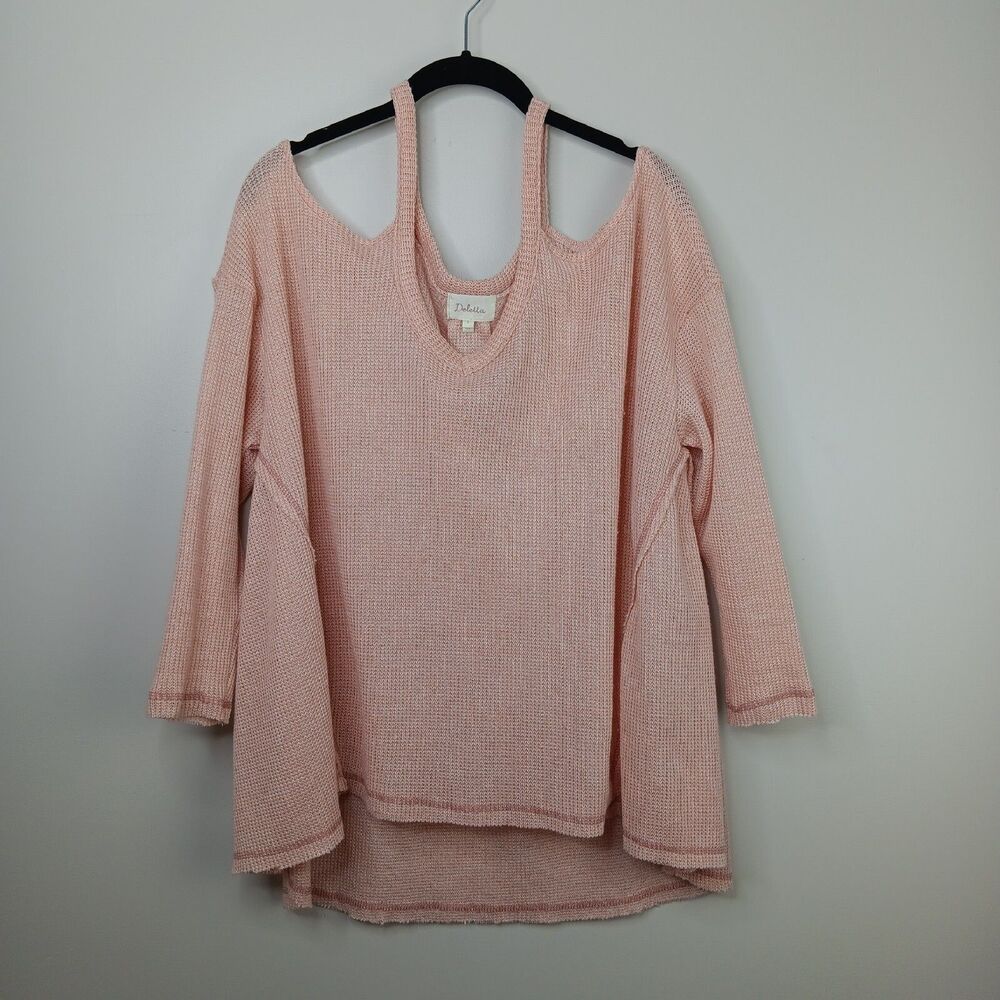 Anthropologie Deletta Women's Top Knit Cold Shoulder Pink Shirt Oversized Small